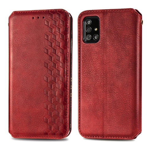 

For Samsung Galaxy A51 Cubic Grid Pressed Horizontal Flip Magnetic Leather Case with Holder & Card Slots & Wallet(Red)