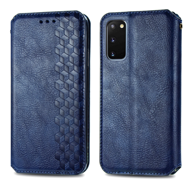 

For Samsung Galaxy S20 Cubic Grid Pressed Horizontal Flip Magnetic Leather Case with Holder & Card Slots & Wallet(Blue)