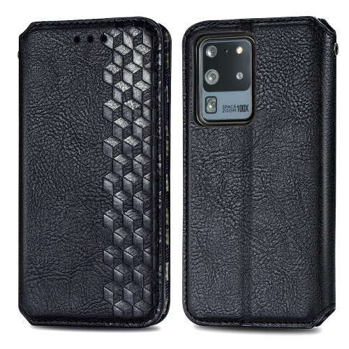 

For Samsung Galaxy S20 Ultra Cubic Grid Pressed Horizontal Flip Magnetic Leather Case with Holder & Card Slots & Wallet(Black)