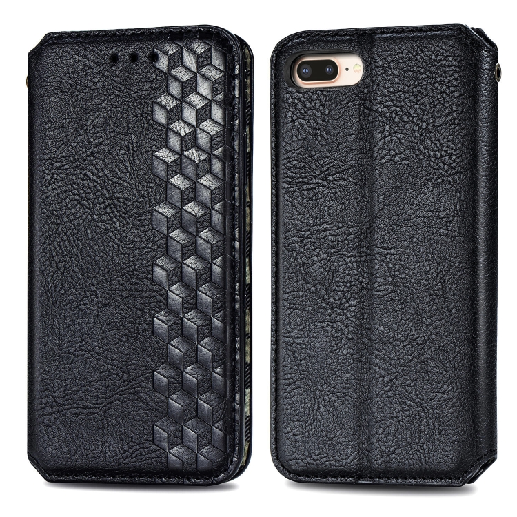 

For iPhone 8 Plus & 7Plus Cubic Grid Pressed Horizontal Flip Magnetic Leather Case with Holder & Card Slots & Wallet(Black)