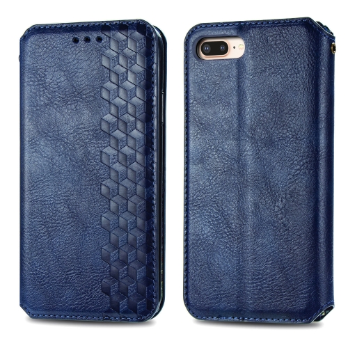 

For iPhone 8 Plus & 7Plus Cubic Grid Pressed Horizontal Flip Magnetic Leather Case with Holder & Card Slots & Wallet(Blue)