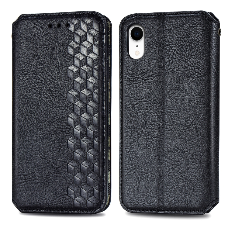

For iPhone XR Cubic Grid Pressed Horizontal Flip Magnetic Leather Case with Holder & Card Slots & Wallet(Black)