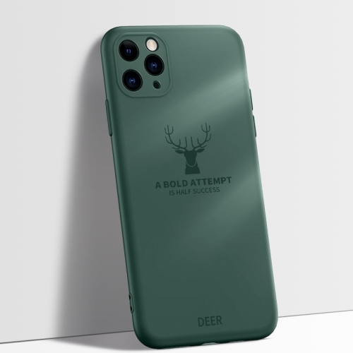 

For iPhone 11 Pro Max Elk Pattern Shockproof Silicone Protective Case(Dark Green)