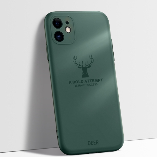 

For iPhone 11 Elk Pattern Shockproof Silicone Protective Case(Dark Green)