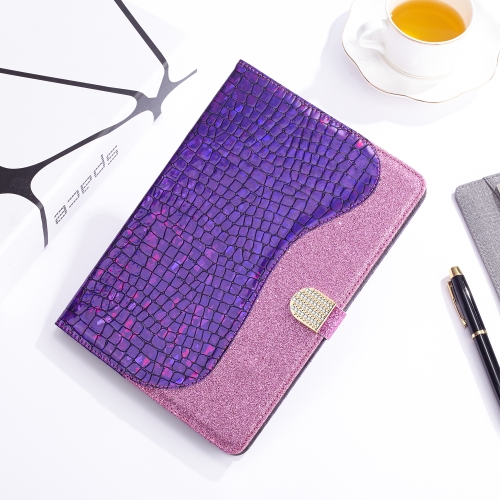 

For Samsung Galaxy Tab A 8.0 (2019) T290 Laser Glitter Stitching Crocodile Texture Horizontal Flip Leather Case with Storage Grid & Holder(Purple)