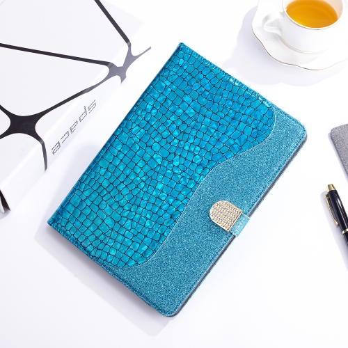 

For Samsung Galaxy Tab A 8.0 (2019) T290 Laser Glitter Stitching Crocodile Texture Horizontal Flip Leather Case with Storage Grid & Holder(Blue)
