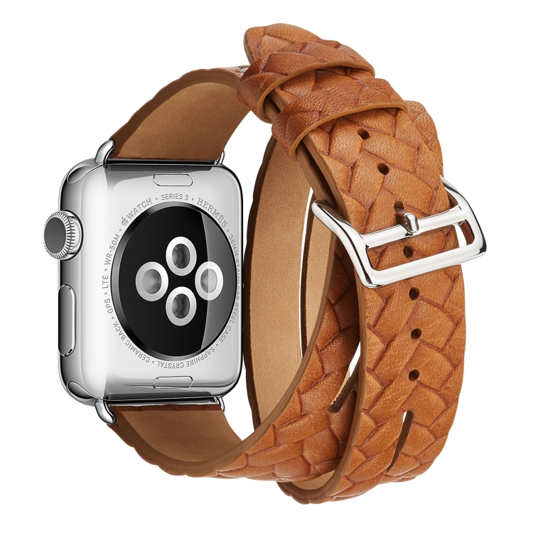 

For Apple Watch Series 5 & 4 40mm / 3 & 2 & 1 38mm Top-grain Leather Embossed Crown Watchband(Brown)
