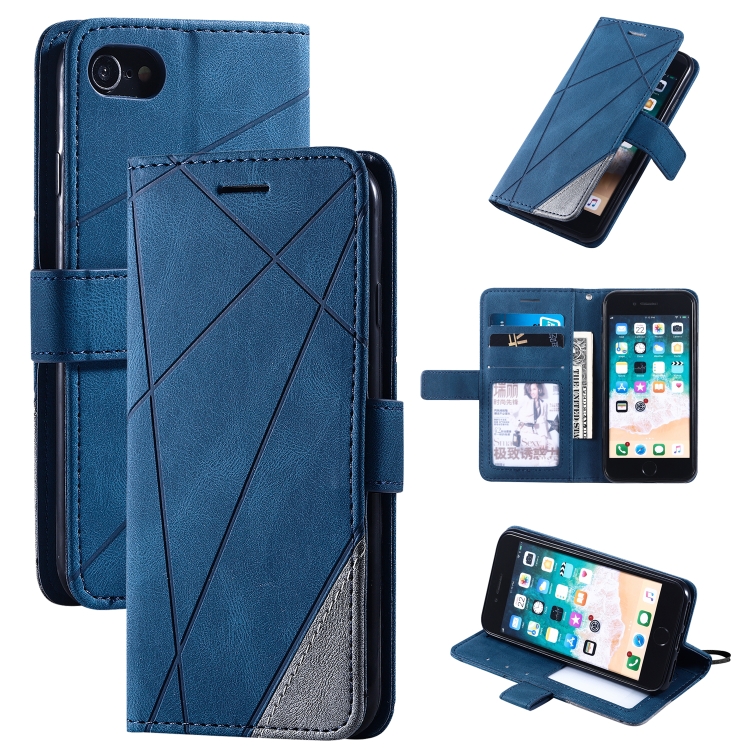 

For iPhone SE 2020 / 8 / 7 Skin Feel Splicing Horizontal Flip Leather Case with Holder & Card Slots & Wallet & Photo Frame(Blue)