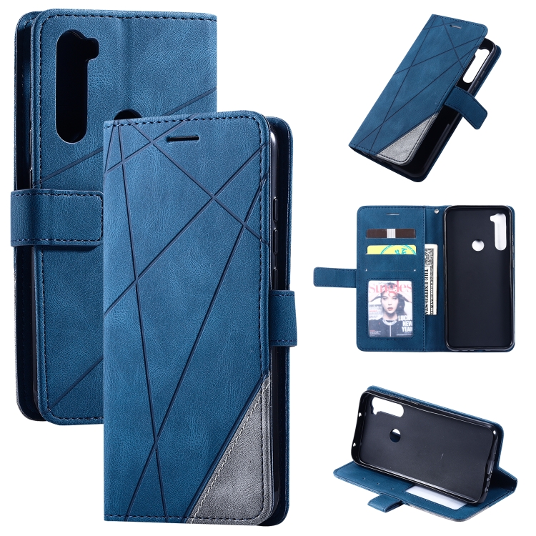 

For Xiaomi Redmi Note 8 Skin Feel Splicing Horizontal Flip Leather Case with Holder & Card Slots & Wallet & Photo Frame(Blue)