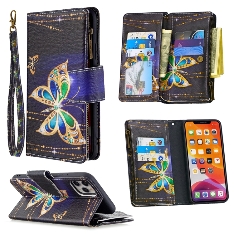 

For iPhone 11 Colored Drawing Pattern Zipper Horizontal Flip Leather Case with Holder & Card Slots & Wallet(Butterfly)