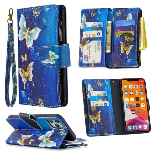 

For iPhone 11 Colored Drawing Pattern Zipper Horizontal Flip Leather Case with Holder & Card Slots & Wallet(Golden Butterfly)