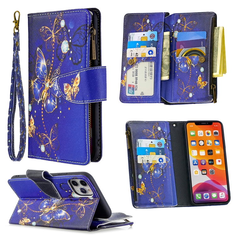

For iPhone 11 Pro Max Colored Drawing Pattern Zipper Horizontal Flip Leather Case with Holder & Card Slots & Wallet(Purple Butterfly)