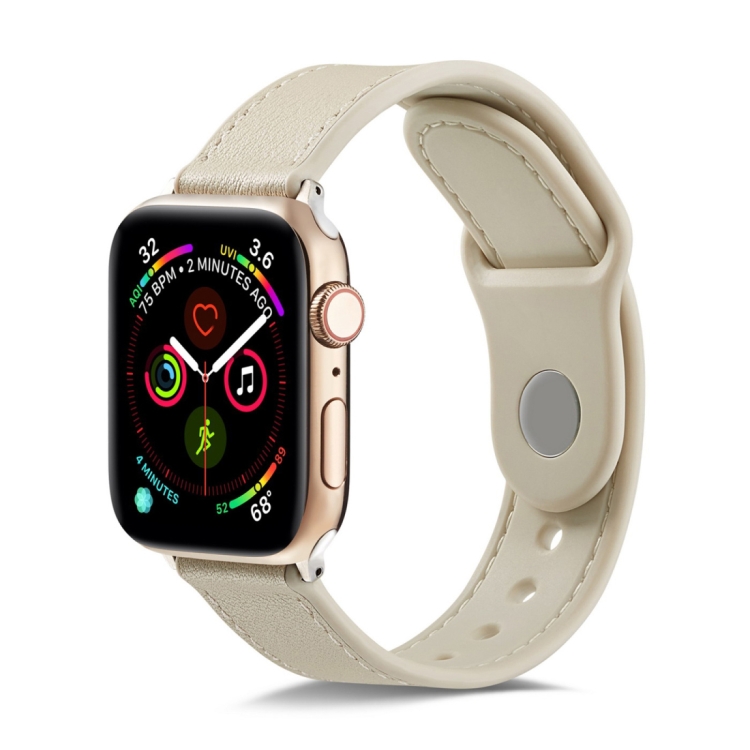 

For Apple Watch Series 6 & SE & 5 & 4 40mm / 3 & 2 & 1 38mm Single Buckle TPU+ Genuine Leather Watchband(Creamy White)