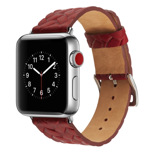 

For Apple Watch Series 5 & 4 44mm Top-grain Leather Embossed Watchband(Red)