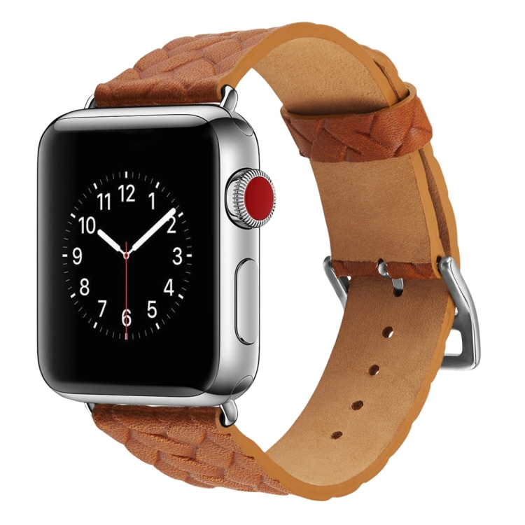 

For Apple Watch Series 5 & 4 44mm Top-grain Leather Embossed Watchband(Brown)