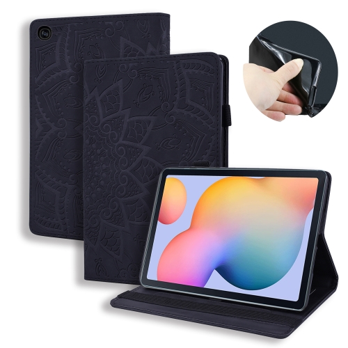 

For Samsung Galaxy Tab S6 Lite Calf Pattern Double Folding Design Embossed Leather Case with Holder & Card Slots & Pen Slot & Elastic Band(Black)