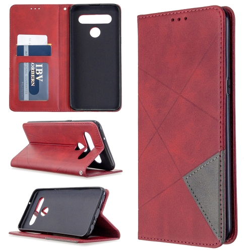 

For LG K61 Rhombus Texture Horizontal Flip Magnetic Leather Case with Holder & Card Slots & Wallet(Red)