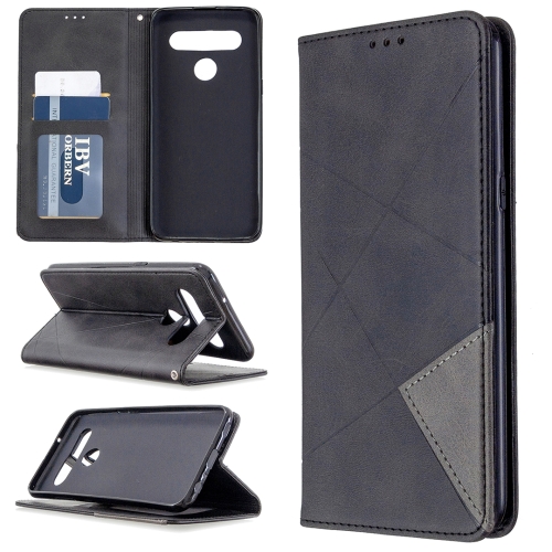 

For LG K61 Rhombus Texture Horizontal Flip Magnetic Leather Case with Holder & Card Slots & Wallet(Black)