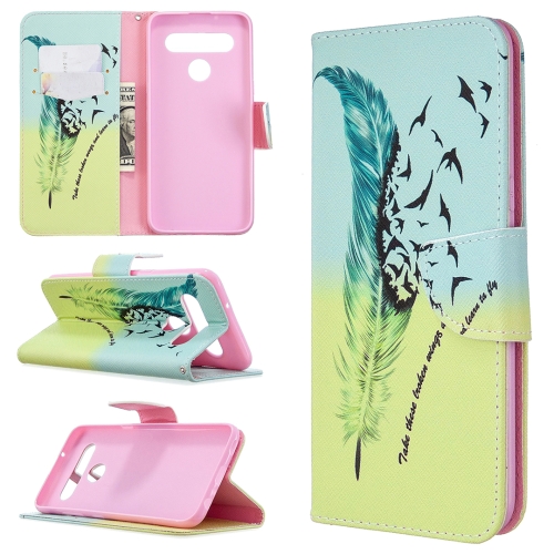 

For LG K61 Colored Drawing Pattern Horizontal Flip Leather Case with Holder & Card Slots & Wallet(Feather)