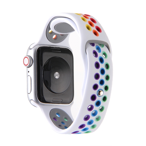 

For Apple Watch Series 6 & SE & 5 & 4 40mm / 3 & 2 & 1 38mm Rainbow Sport Watchband (White)