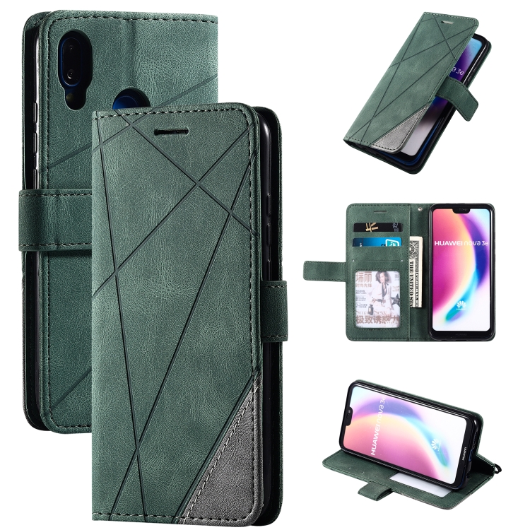 

For Huawei P20 Lite Skin Feel Splicing Horizontal Flip Leather Case with Holder & Card Slots & Wallet & Photo Frame(Green)