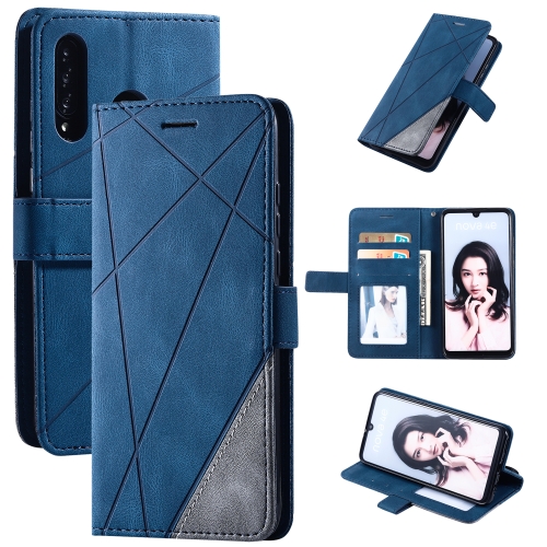 

For Huawei P30 Lite Skin Feel Splicing Horizontal Flip Leather Case with Holder & Card Slots & Wallet & Photo Frame(Blue)