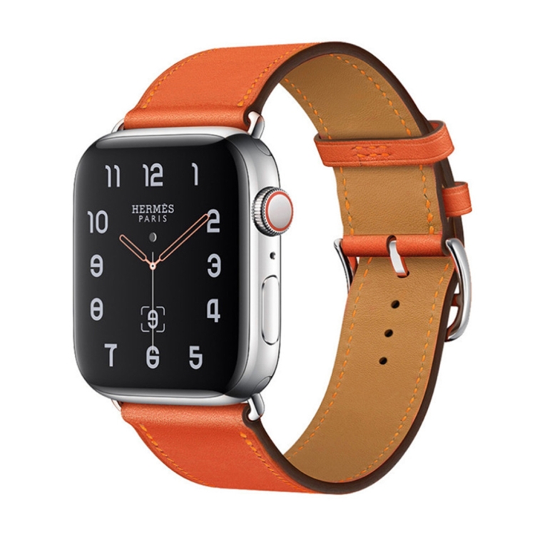 

For Apple Watch Series 5 & 4 44mm / 3 & 2 & 1 42mm Replacement Leather Strap Watchband(Orange)