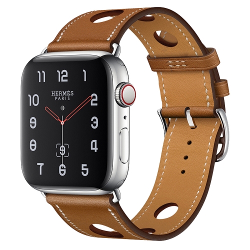 

For Apple Watch Series 5 & 4 40mm / 3 & 2 & 1 38mm Leather Three Holes Replacement Strap Watchband(Brown)