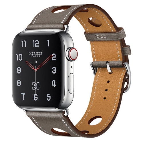 

For Apple Watch Series 5 & 4 44mm / 3 & 2 & 1 42mm Leather Three Holes Replacement Strap Watchband(Grey)