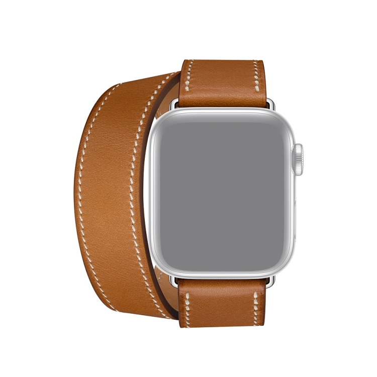 

For Apple Watch Series 6 & SE & 5 & 4 40mm / 3 & 2 & 1 38mm Leather Double Loop Replacement Strap Watchband(Brown)