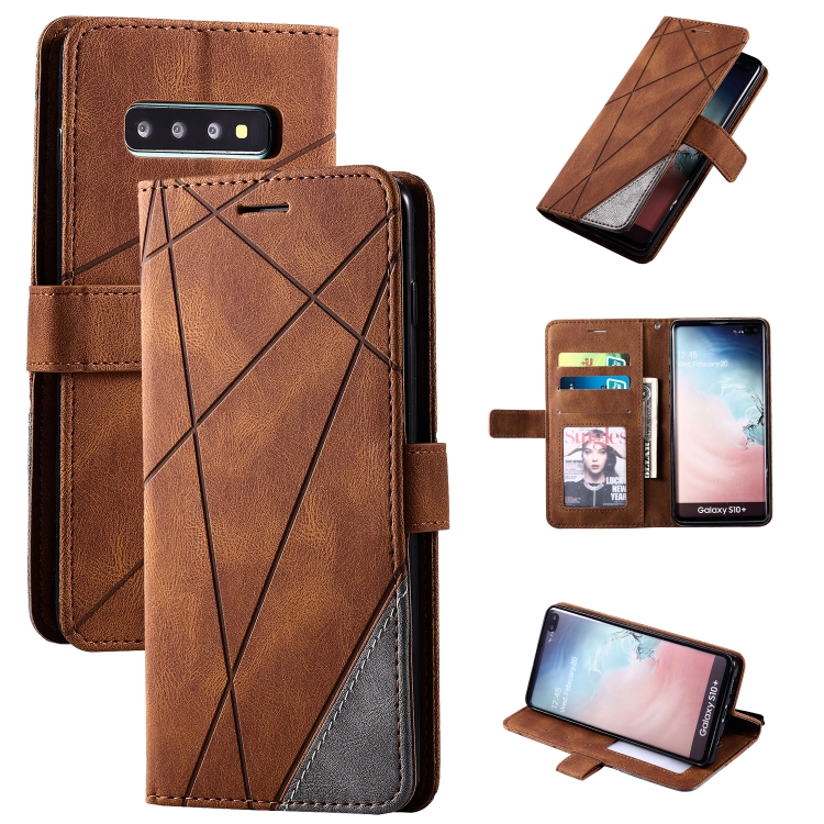 

For Samsung Galaxy S10 Plus Skin Feel Splicing Horizontal Flip Leather Case with Holder & Card Slots & Wallet & Photo Frame(Brown)