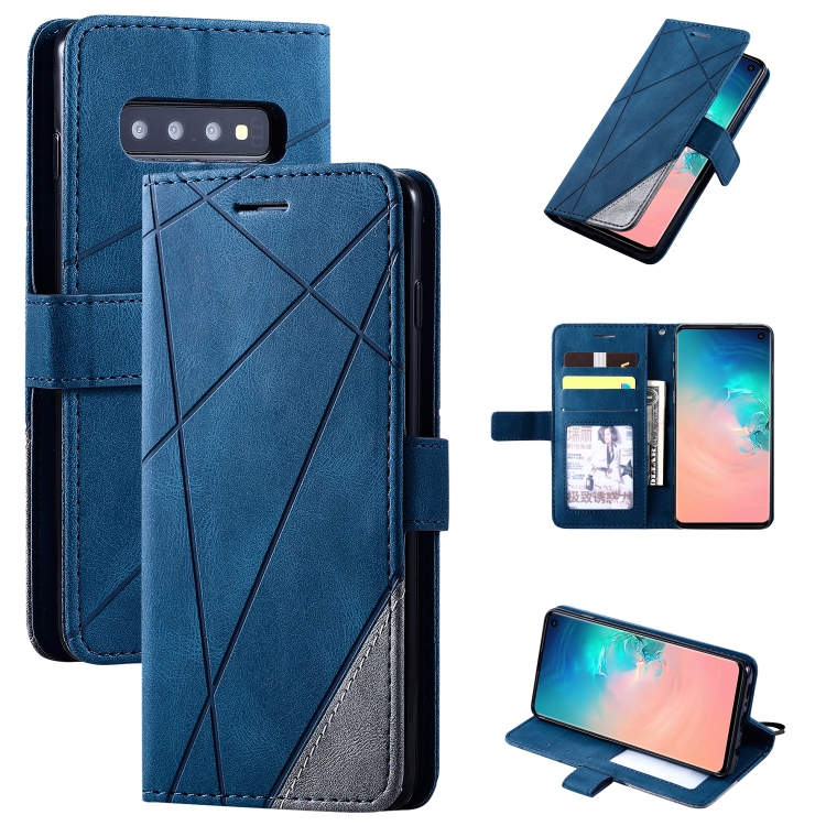 

For Samsung Galaxy S10 Skin Feel Splicing Horizontal Flip Leather Case with Holder & Card Slots & Wallet & Photo Frame(Blue)