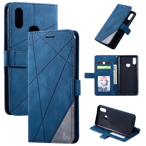 

For Samsung Galaxy A10s Skin Feel Splicing Horizontal Flip Leather Case with Holder & Card Slots & Wallet & Photo Frame(Blue)