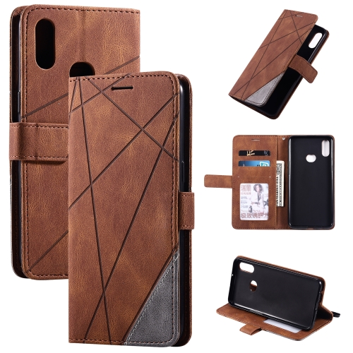 

For Samsung Galaxy A10s Skin Feel Splicing Horizontal Flip Leather Case with Holder & Card Slots & Wallet & Photo Frame(Brown)