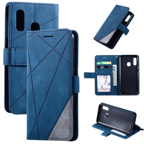 

For Samsung Galaxy A20e Skin Feel Splicing Horizontal Flip Leather Case with Holder & Card Slots & Wallet & Photo Frame(Blue)