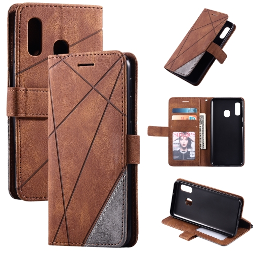 

For Samsung Galaxy A20e Skin Feel Splicing Horizontal Flip Leather Case with Holder & Card Slots & Wallet & Photo Frame(Brown)