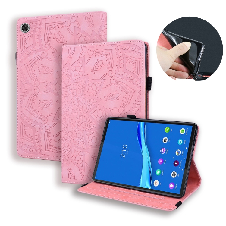 

For Lenovo M10 plus 10.3 Calf Pattern Double Folding Design Embossed Leather Case with Holder & Card Slots & Pen Slot & Elastic Band(Pink)