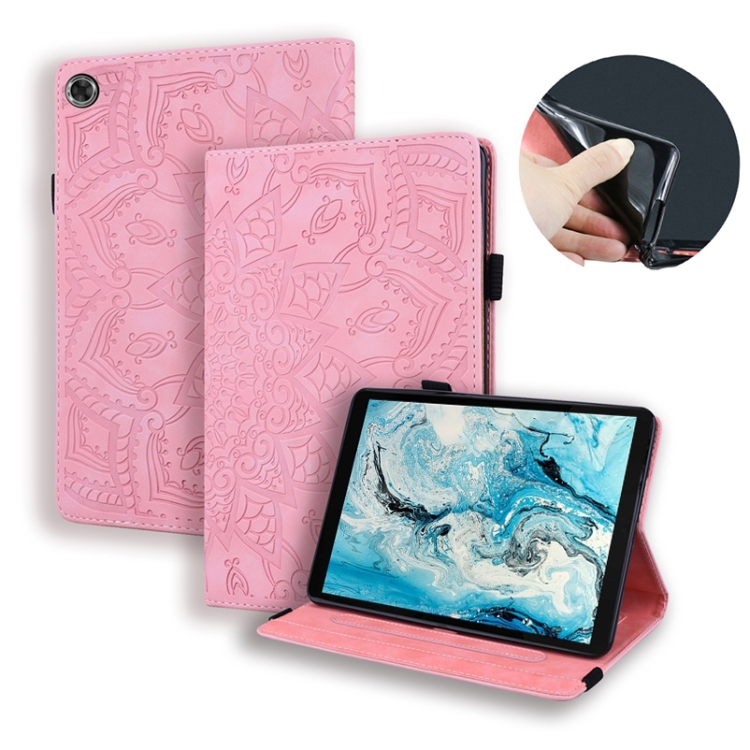 

For Lenovo Tab M8 TB-8505F 8505X 8.0 Calf Pattern Double Folding Design Embossed Leather Case with Holder & Card Slots & Pen Slot & Elastic Band(Pink)