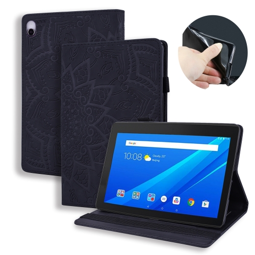 

For Lenovo Tab P10 X705L X705F M10 TB-X605L X605F Calf Pattern Double Folding Design Embossed Leather Case with Holder & Card Slots & Pen Slot & Elastic Band(Black)