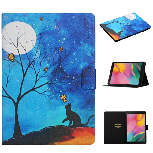 

For Samsung Galaxy Tab A 8.0 (2019) T290 Colored Drawing Pattern Horizontal Flip Leather Case with Holder & Card Slots(Moonlight Cat)
