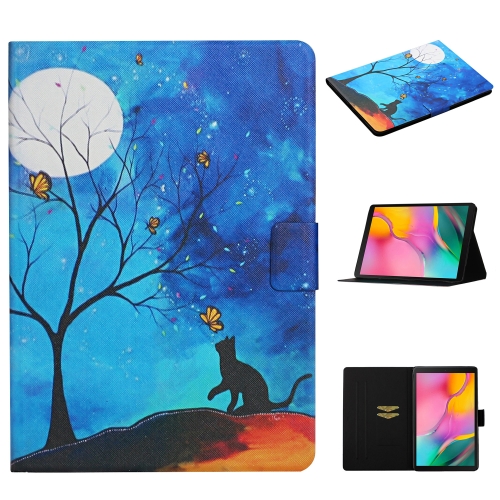 

For Samsung Galaxy Tab A 10.1 (2019) T510 Colored Drawing Pattern Horizontal Flip Leather Case with Holder & Card Slots(Moonlight Cat)