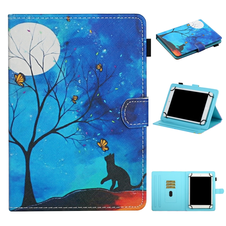 

For 8 inch Universal Tablet PC Colored Drawing Pattern Horizontal Flip Leather Case with Holder & Card Slots(Moonlight Cat)