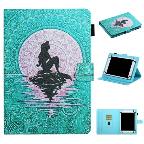 

For 10 inch Universal Tablet PC Colored Drawing Pattern Horizontal Flip Leather Case with Holder & Card Slots(Mermaid)