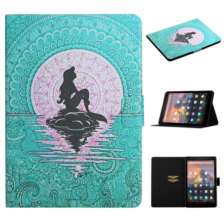 

For Amazon Kindle Fire HD7 (2019) Colored Drawing Pattern Horizontal Flip Leather Case with Holder & Card Slots(Mermaid)