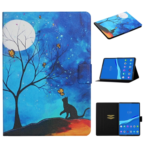 

For Lenovo Tab FHD M10 Plus X606F Colored Drawing Pattern Horizontal Flip Leather Case with Holder & Card Slots & Sleep / Wake-up Function(Moonlight Cat)