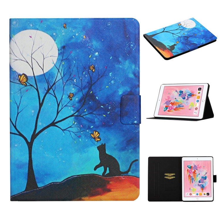 

For iPad 10.2 Colored Drawing Pattern Horizontal Flip Leather Case with Holder & Card Slots & Sleep / Wake-up Function(Moonlight Cat)
