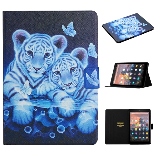 

For Amazon Kindle Fire HD8 (2020) Colored Drawing Pattern Horizontal Flip Leather Case with Holder & Card Slots & Sleep / Wake-up Function(Tiger)