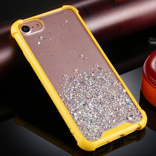 

For iPhone SE 2020 / 8 / 7 Four-Corner Shockproof Glitter Powder Acrylic + TPU Protective Case(Yellow)