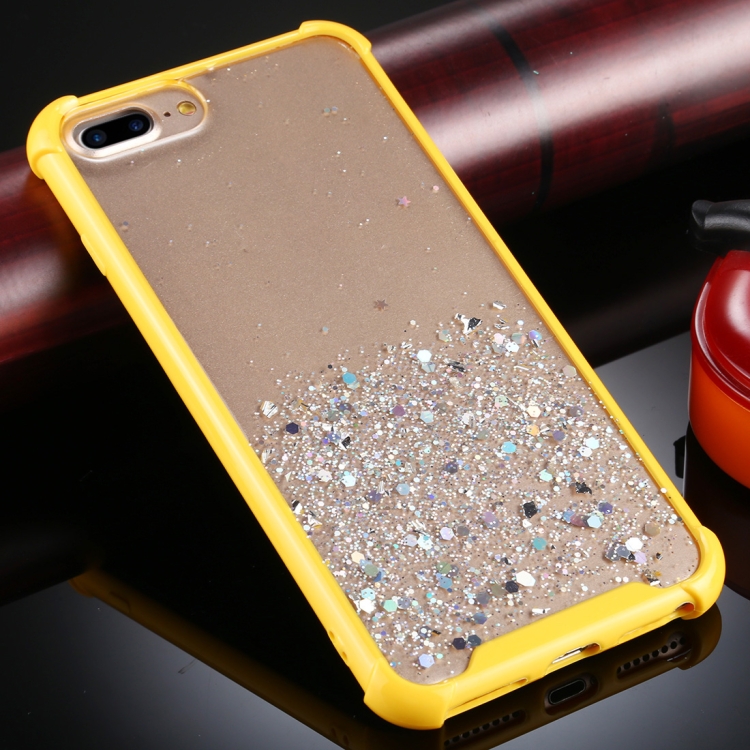 

For iPhone 8 Plus / 7 Plus Four-Corner Shockproof Glitter Powder Acrylic + TPU Protective Case(Yellow)