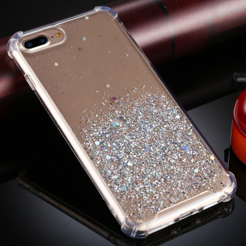 

For iPhone 8 Plus / 7 Plus Four-Corner Shockproof Glitter Powder Acrylic + TPU Protective Case(Transparent)